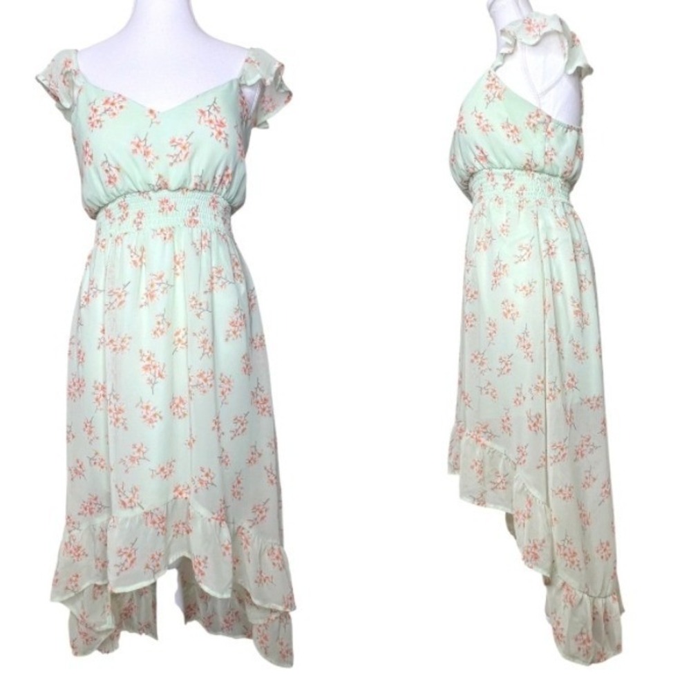 Y2K Asymmetrical Fairy Floral Ruffle Babydoll Dress Delicate Flounce Size M